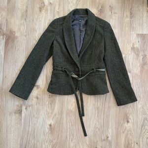 Banana Republic Olive Tweed Shawl-Collar Belted Blazer Womens Size 4 Super Cute!